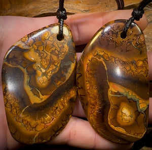 2 x HUGE Drilled Boulder Opal Pendant Split Pair w/ Eco Friendly Vegan Cords