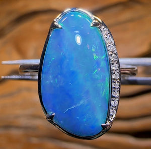 14k White Gold - Queensland Boulder Opal Doublet Ring - Opal Whisperers