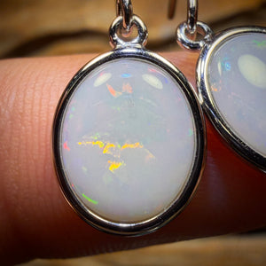 Sterling Silver - Large South Australian Solid White Opal Hook Earrings