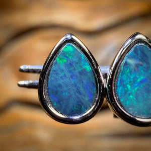 REDUCED Sterling Silver - Australian Boulder Opal Doublet Stud Earrings
