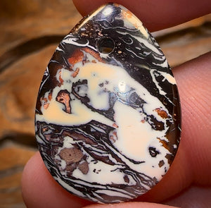 28 x 20mm - Drilled Queensland Boulder Opal Awesome Tribal Double Sided Picture Stone