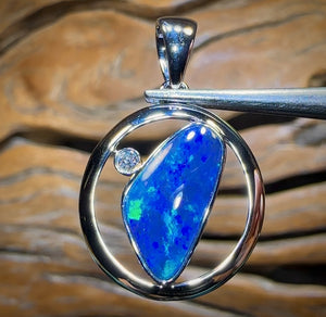 14k White Gold - Queensland Boulder Opal Doublet Pendant
