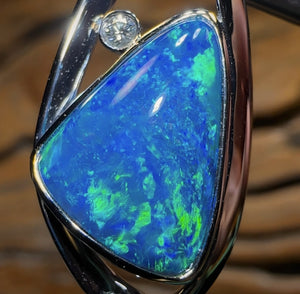 14k White Gold - Queensland Boulder Opal Doublet Pendant - Opal Whisperers