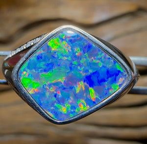 Sterling Silver - Large Unisex Queensland Boulder Opal Doublet Ring - Opal Whisperers