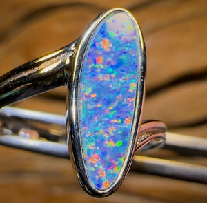Sterling Silver - Queensland Boulder Opal Doublet Ring Good Size, Great Colour - Opal Whisperers