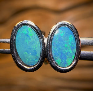 Sterling Silver - Australian Boulder Opal Doublet Stud Earrings Green/Blue. Bulk Listing