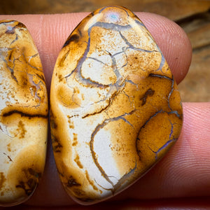 Late Card Rarity 49.2cts - Tribal Queensland Boulder Opal Pair. White/Porcelain Tribal