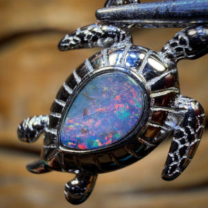 Turtle! Sterling Silver - Queensland Boulder Opal Doublet Pendant