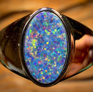 Sterling Silver - Queensland Boulder Opal Doublet Ring UNISEX