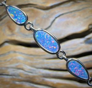 Sterling Silver - Australian Boulder Doublet Opal Bracelet