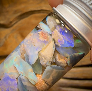 63.5cts - Rare Mintabie Rough Opal Vial. South Australian Opal