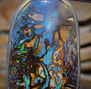 Tribal Daddy Sterling Silver - Solid Tribal Boulder Opal UNISEX Pendant