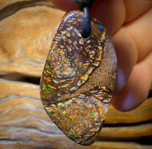 Wildcard! 40 x 22mm - Drilled Tribal Queensland Boulder Opal Necklace. Double Sided