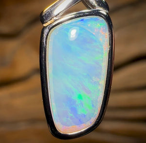Sterling Silver - Solid South Australian Crystal Opal Pendant. “Green Flames” - Opal Whisperers