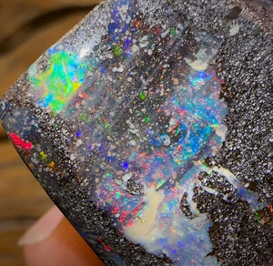 57.4cts - Australian Boulder Seam Opal Specimen Polished Electric Multicolour Bargain - Opal Whisperers
