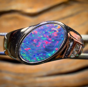 Sterling Silver - Queensland Boulder Opal Doublet Ring UNISEX Fire
