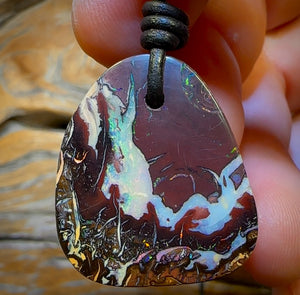 28 x 23mm - Drilled Australian Tribal Boulder Opal Necklace. Double Sided