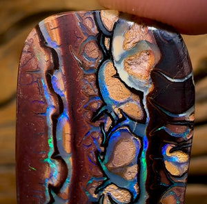 41.8cts - “Tribal Landscape Scene” Queensland Boulder Opal. Top Koroit Tribal Picture Stone Double Sided - Opal Whisperers