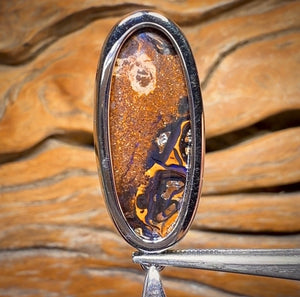 Sterling Silver - Solid Tribal Boulder Opal Pendant UNISEX