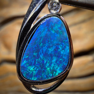 Sterling Silver - Top Blue / Green Australian Boulder Opal Doublet Pendant, Good Size