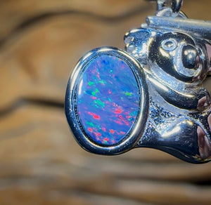 Sterling Silver - Red/Multi Boulder Opal Doublet Koala Pendant. Multiple Available - Opal Whisperers