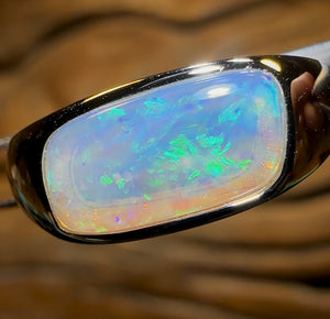 14k White Gold - Solid South Australian Crystal Opal Unisex Ring - Opal Whisperers