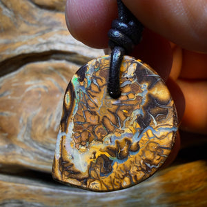 26 x 22mm - Drilled Tribal Picture Stone Queensland Boulder Opal Necklace