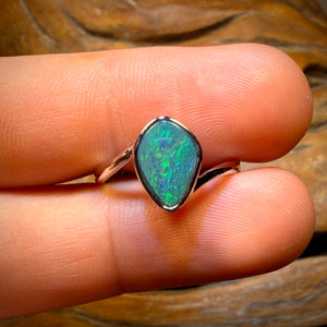 “Iced Green ”Sterling Silver - Queensland Boulder Opal Doublet Ring
