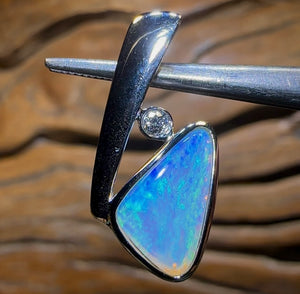 14k White Gold - Solid South Australian Crystal Opal Pendant - Opal Whisperers