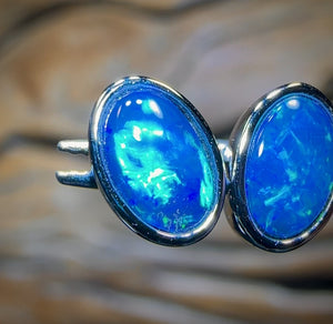 14k White Gold - Australian Boulder Opal Doublet Stud Earrings