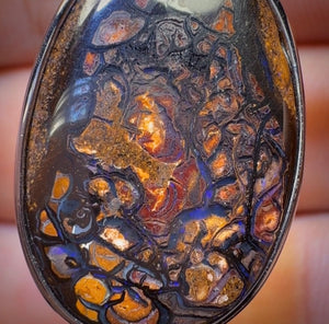 Sterling Silver - Solid Tribal Boulder Opal Pendant UNISEX