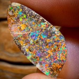 29.9cts - Top Australian Boulder Seam Opal Pair Red Multi Fire