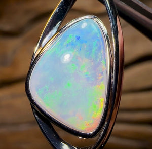 Sterling Silver - Solid South Australian Crystal Opal Pendant. Large Quality Opal - Opal Whisperers