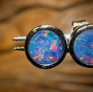Sterling Silver - Australian Boulder Opal Doublet Stud Earrings Red/Multi. Bulk Listing