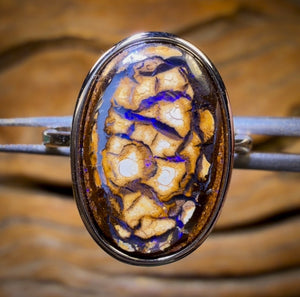 Sterling Silver - Solid Tribal Boulder Opal Ring