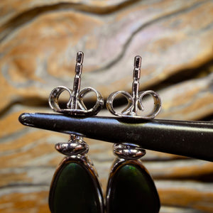 Sterling Silver - Large Australian Boulder Opal Doublet Drop Stud Earrings Blue/Green. BULK LISTING