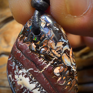 🔨 AUCTION 🔨 40 x 26mm - Wow Landscape! Drilled Tribal Queensland Boulder Opal Necklace