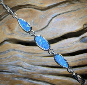 Sterling Silver - Australian Boulder Doublet Opal Bracelet
