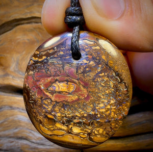 40 x 37mm - Drilled Boulder Opal Pendant w/ Eco Friendly Vegan Cord