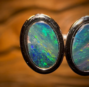 Sterling Silver - Australian Boulder Opal Doublet Stud Earrings Green/Blue. Bulk Listing