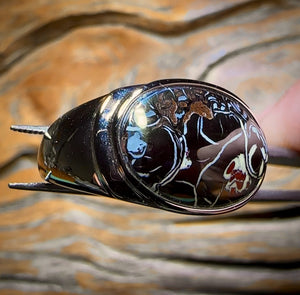 Sideways DADDY Black Solid Tribal Boulder Sterling Silver -Opal Ring. Unisex