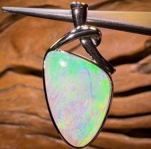 14k White Gold - Large Solid South Australian Crystal Opal Pendant