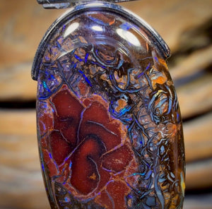 Sterling Silver - Solid Tribal Boulder Opal Pendant UNISEX