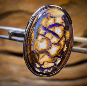 Sterling Silver - Solid Tribal Boulder Opal Ring