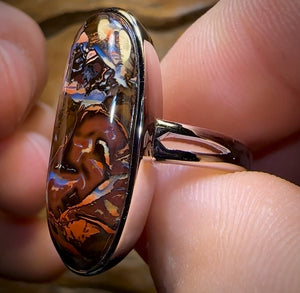 MUMMY DADDY Sterling Silver - Solid Queensland Boulder Opal Ring and Pendant Set