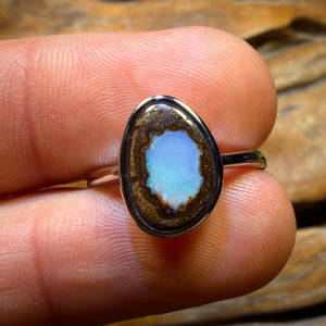 Sterling Silver - Solid Queensland Boulder Opal Ring Crystal Center