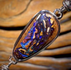 Sterling Silver - Solid Australian Boulder Opal Bracelet