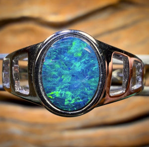 Sterling Silver - Queensland Boulder Opal Doublet Ring UNISEX