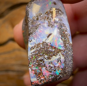 57.4cts - Australian Boulder Seam Opal Specimen Polished Electric Multicolour Bargain - Opal Whisperers