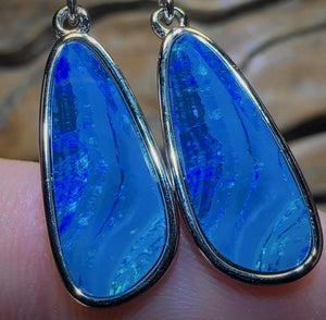 Sterling Silver - Large Split Picture Pattern Australian Boulder Opal Doublet Hook Earrings
